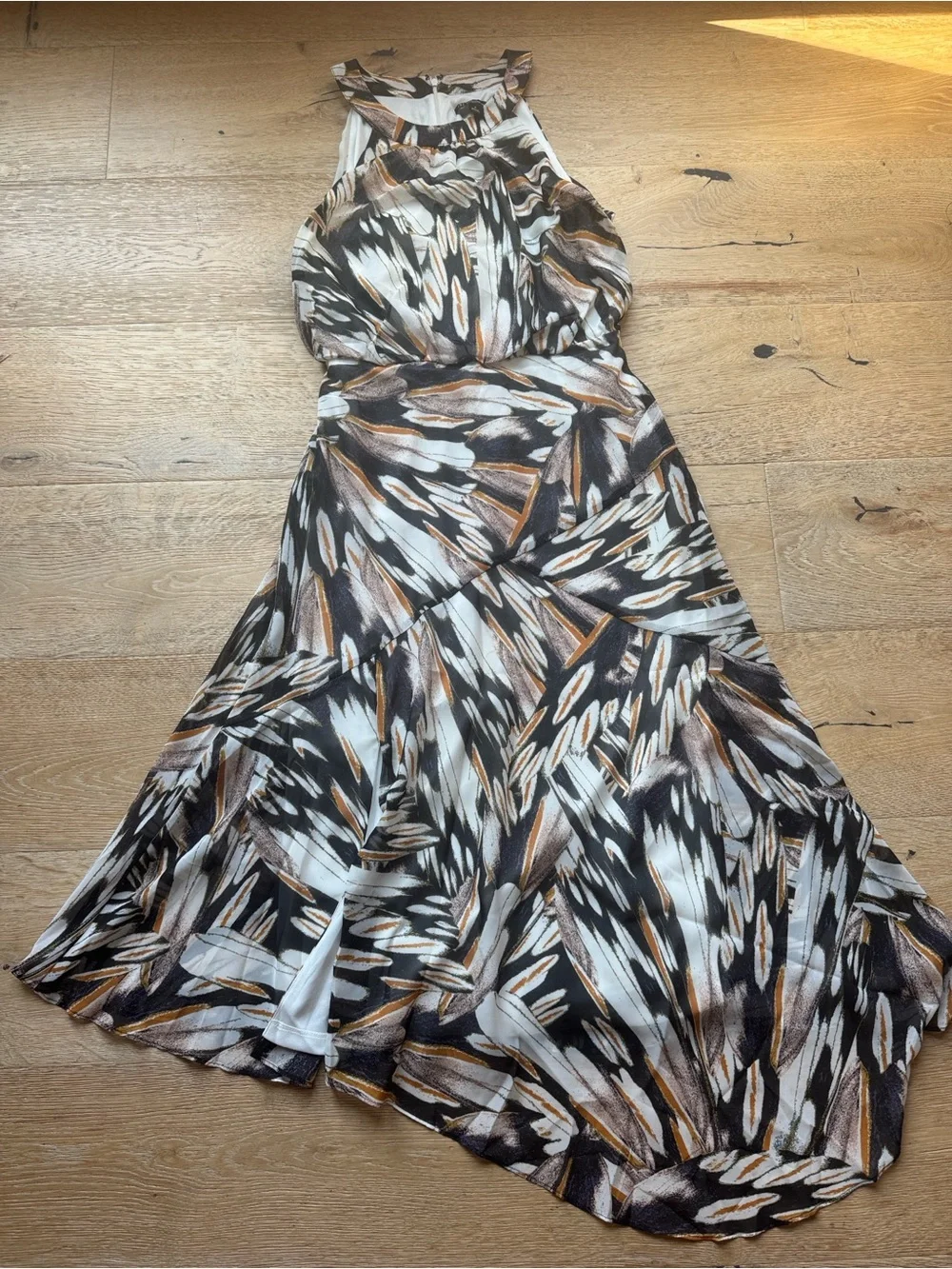 🔥CUTE Abstract Feather-Print Midi Maxi Halter Sz 8 INC PriceFirm! - Picture 2 of 6